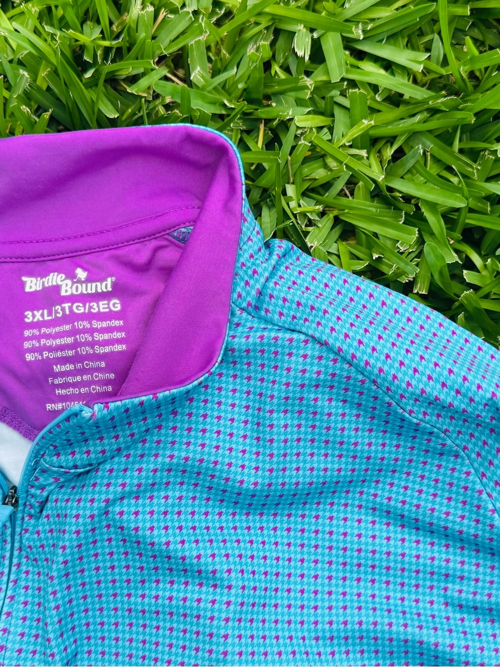 Birdie Bound Men's 3XL 1/4 Zip Pullover Blue Pink Moisture Wicking Golf Shirt